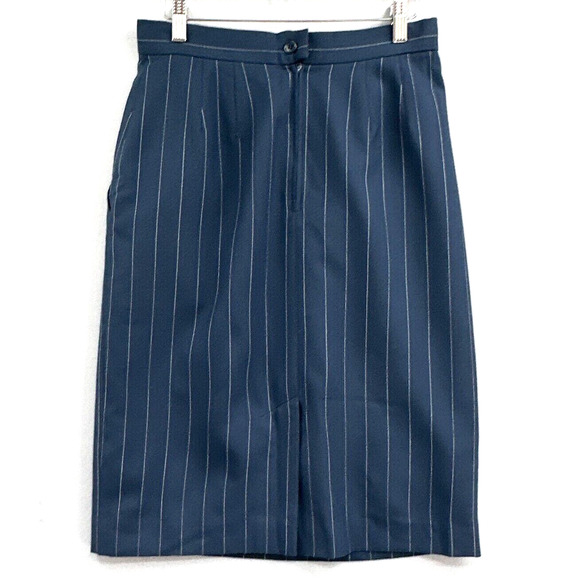 VTG Anne Klein Wool Pencil Skirt 10 Blue Pin Stripe Career Preppy Academia USA - Picture 2 of 14